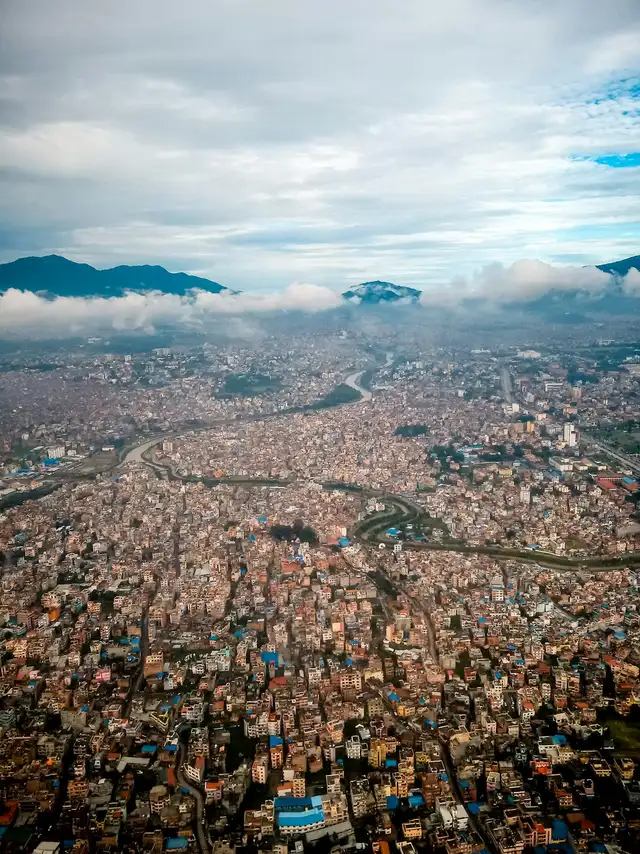 Aerial view of Kathmandu city buildings